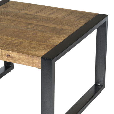 DACCA,Table basse carrée 60x60, bois de Manguier massif et métal noir