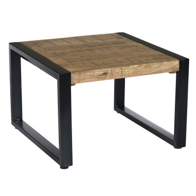 DACCA,Table basse carrée 60x60, bois de Manguier massif et métal noir