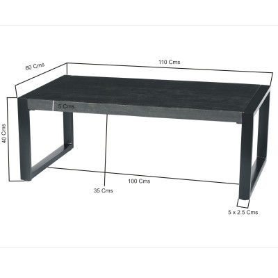 LUZ-Table basse Rect.110X60 en bois de Manguier massif noir et métal