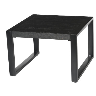 LUZ-Table basse carrée 60x60 cm, bois de Manguier massif noir et métal