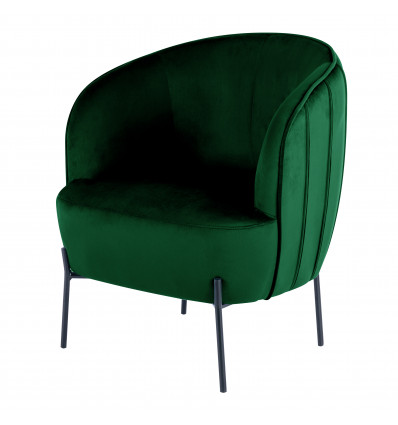 CUT-Fauteuil lounge en velours Vert Sapin et pieds métal noir