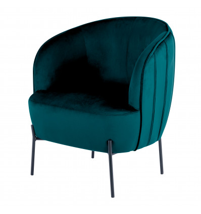 CUT-Fauteuil lounge en velours Bleu Nuit et pieds métal noir