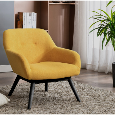 MALMO-Poltrona tessuto curry gambe legno nero