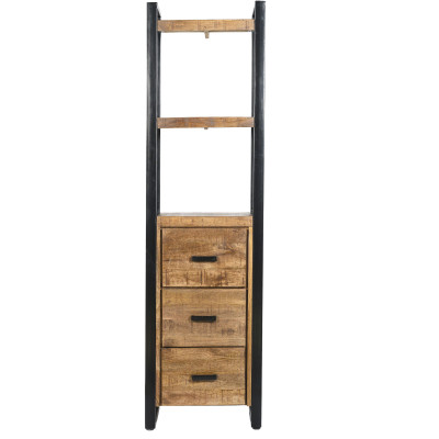 DACCA-Etagère 3 tiroirs en bois de Manguier massif et métal noir