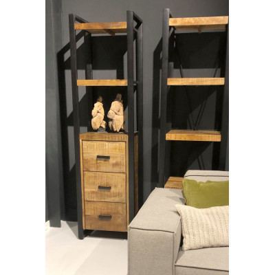 DACCA-Etagère 3 tiroirs en bois de Manguier massif et métal noir