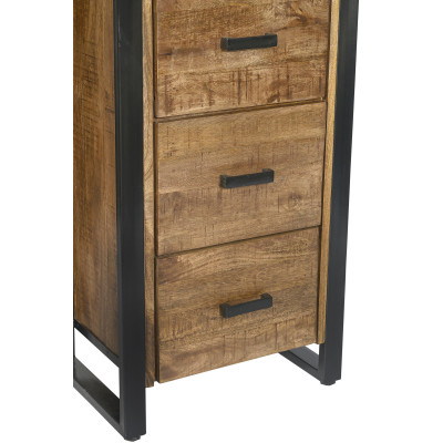 DACCA-Etagère 3 tiroirs en bois de Manguier massif et métal noir