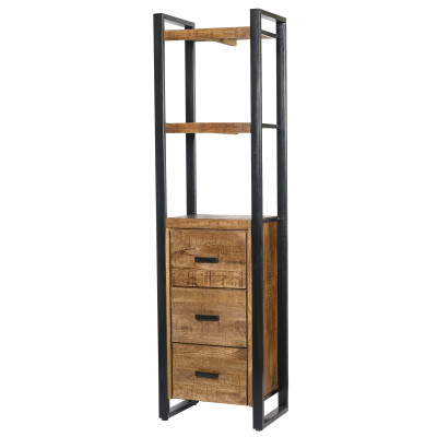 DACCA-Etagère 3 tiroirs en bois de Manguier massif et métal noir