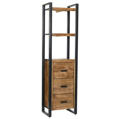 DACCA-Etagère 3 tiroirs en bois de Manguier massif et métal noir