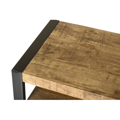 DACCA-Bibliothèque 2 portes en bois de Manguier massif et métal noir