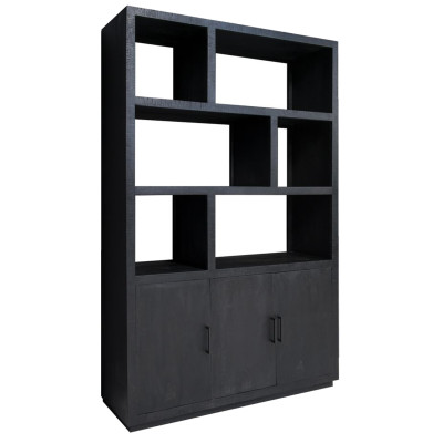 ANDUZ-Bibliothèque 3 portes L145cm en bois de Manguier massif noir