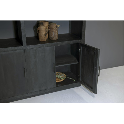 ANDUZ-Bibliothèque 3 portes L145cm en bois de Manguier massif noir