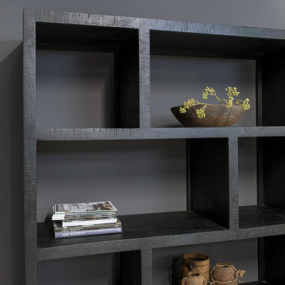 ANDUZ-Bibliothèque 3 portes L145cm en bois de Manguier massif noir