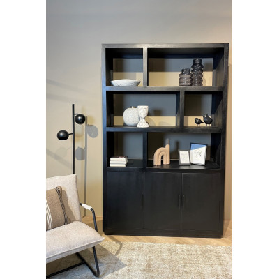 ANDUZ-Bibliothèque 3 portes L145cm en bois de Manguier massif noir