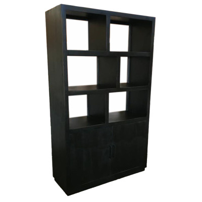 ANDUZ-Bibliothèque 2 portes L120cm, bois de Manguier massif noir