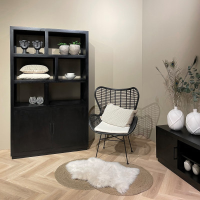 ANDUZ-Bibliothèque 2 portes L120cm, bois de Manguier massif noir