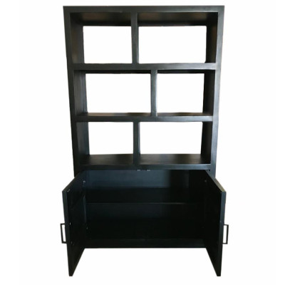 ANDUZ-Bibliothèque 2 portes L120cm, bois de Manguier massif noir