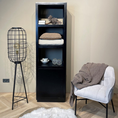 ANDUZ-Bibliothèque 1 porte L60cm en bois de Manguier massif noir