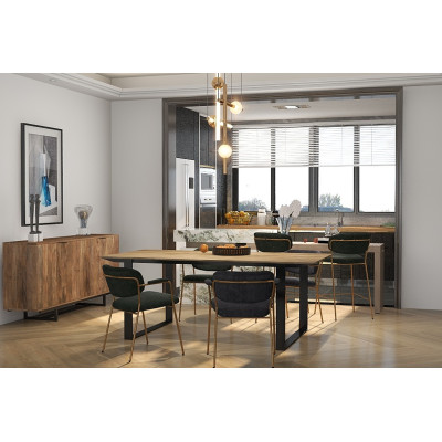 CLARA- Silla de tela acanalada carbono y metal dorado(x2)