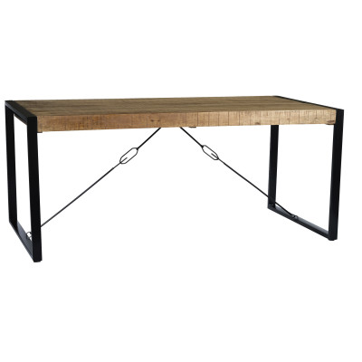 DACCA-Table à manger 8/10 personnes L200, bois de Manguier massif, métal