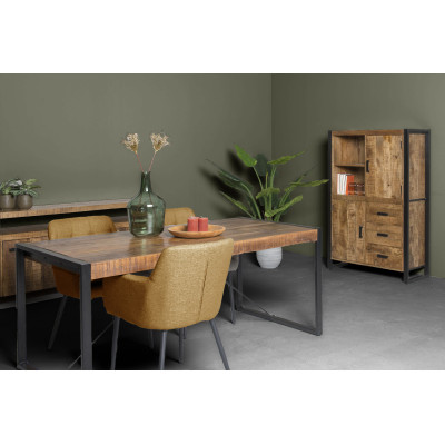 DACCA-Table à manger 8/10 personnes L220, bois de Manguier massif, métal