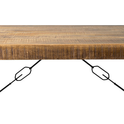 DACCA-Table à manger 6 personnes L140, bois de Manguier massif, métal