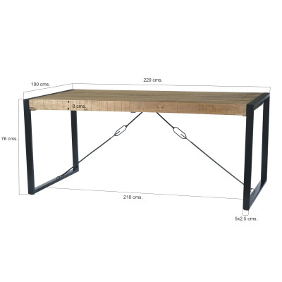 DACCA-Table à manger 8/10 personnes L220, bois de Manguier massif, métal