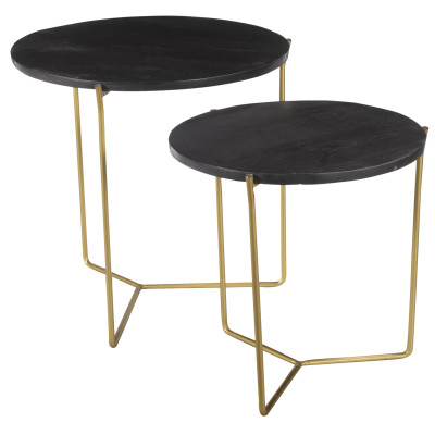 JULIA-Set de 2 Tables basses rondes gigognes, manguier noir et laiton