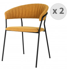 HUGO - Chaise avec accoudoirs en tissu Safran et métal noir mat (x2)