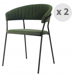 HUGO - Chaise avec accoudoirs en tissu Army et métal noir mat (x2)