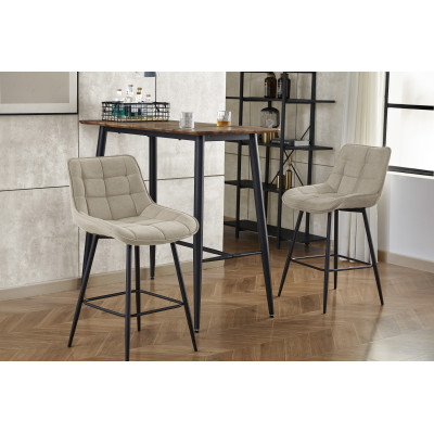 GRANT-Tabouret de bar en tissu Coloris Lin et pieds métal noir (x2)