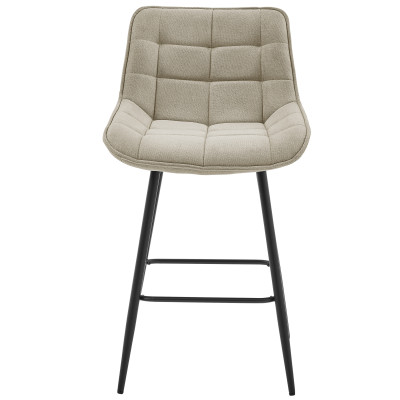 GRANT-Tabouret de bar en tissu Coloris Lin et pieds métal noir (x2)