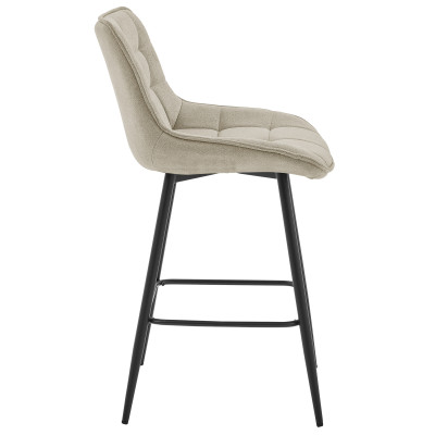 GRANT-Tabouret de bar en tissu Coloris Lin et pieds métal noir (x2)