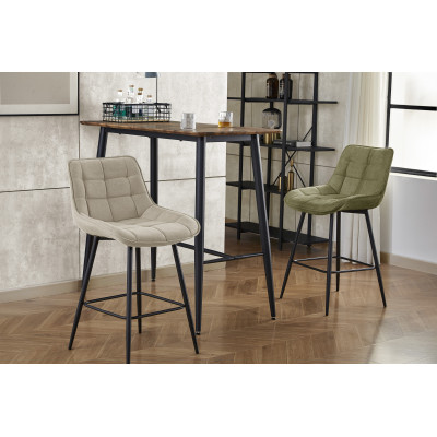 GRANT-Tabouret de bar en tissu Coloris Lin et pieds métal noir (x2)
