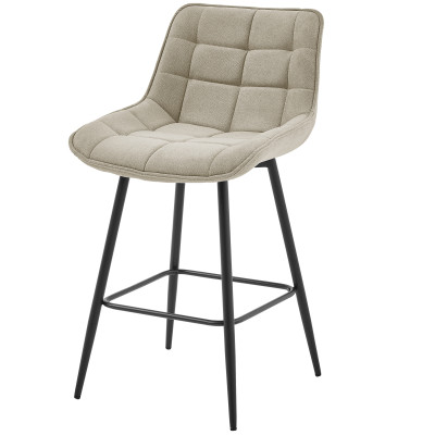 GRANT-Tabouret de bar en tissu Coloris Lin et pieds métal noir (x2)