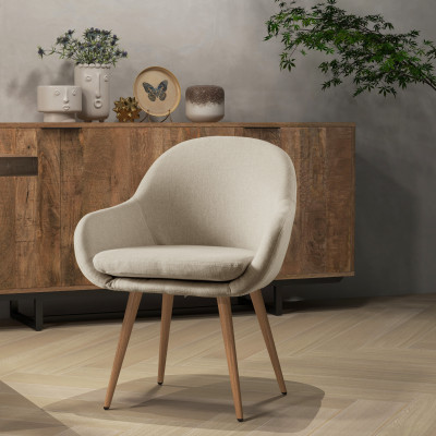 CANCUN-Silla tela lino con patas de metal efecto madera (x2)