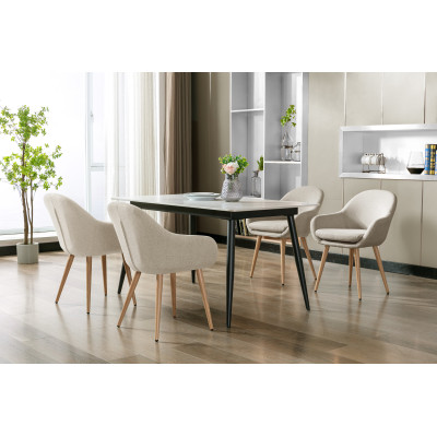 CANCUN - Fauteuil de table en tissu Lin et pieds métal bois (x2)