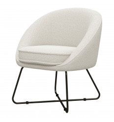 JONAS-Lounge-Sessel aus Bouclé-Stoff in Ecru und schwarzen Metallfüßen