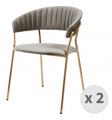 HUGO-Stuhl aus Samt Taupe und gebürstetem goldfarbenem Metall (x2)