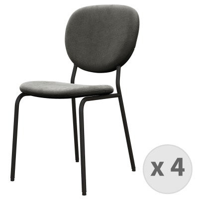 ANAIS-Chaise en Velours Gris Carbone et métal noir (x4)