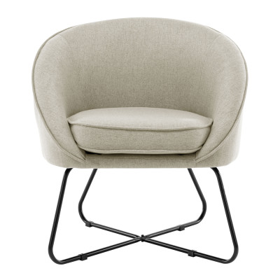 JONAS-Fauteuil lounge en tissu Coloris Lin et métal noir