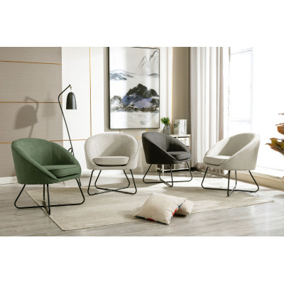 JONAS-Fauteuil lounge en tissu Coloris Lin et métal noir