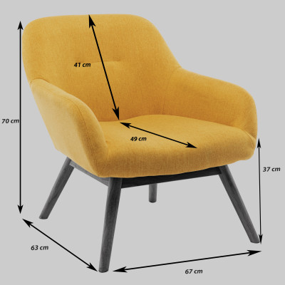 MALMO-Fauteuil lounge en tissu tramé Safran et pieds hévéa teinté noir