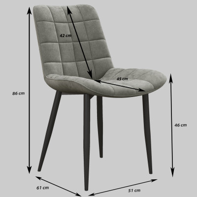 SACHA-Sedia in velluto grigio e metallo nero (x4)