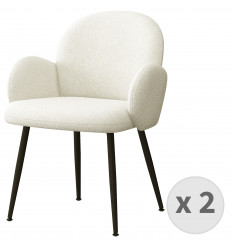 ALICE-Chaise en tissu bouclé Ecru et pieds métal noir (x2)