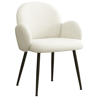 ALICE-Chaise en tissu bouclé Ecru et pieds métal noir (x2)