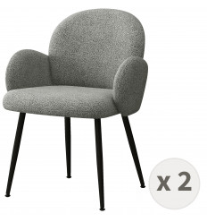 ALICE-Stuhl aus Bouclé-Stoff in Aschgrau und schwarzen Metallbeinen (x2)