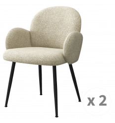 ALICE-Stuhl aus Bouclé-Stoff in Kitt und schwarzen Metallbeinen (x2)
