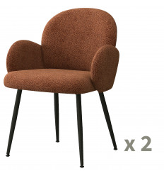 ALICE-Stuhl aus Bouclé-Stoff in Terracota und schwarzen Metallbeinen (x2)