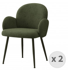 ALICE-Stuhl aus Bouclé-Stoff in Armeegrün und schwarzen Metallbeinen (x2)