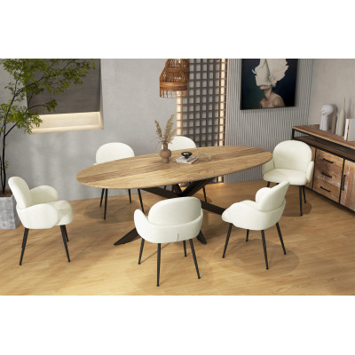 ALICE-Chaise en tissu bouclé Ecru et pieds métal noir (x2)